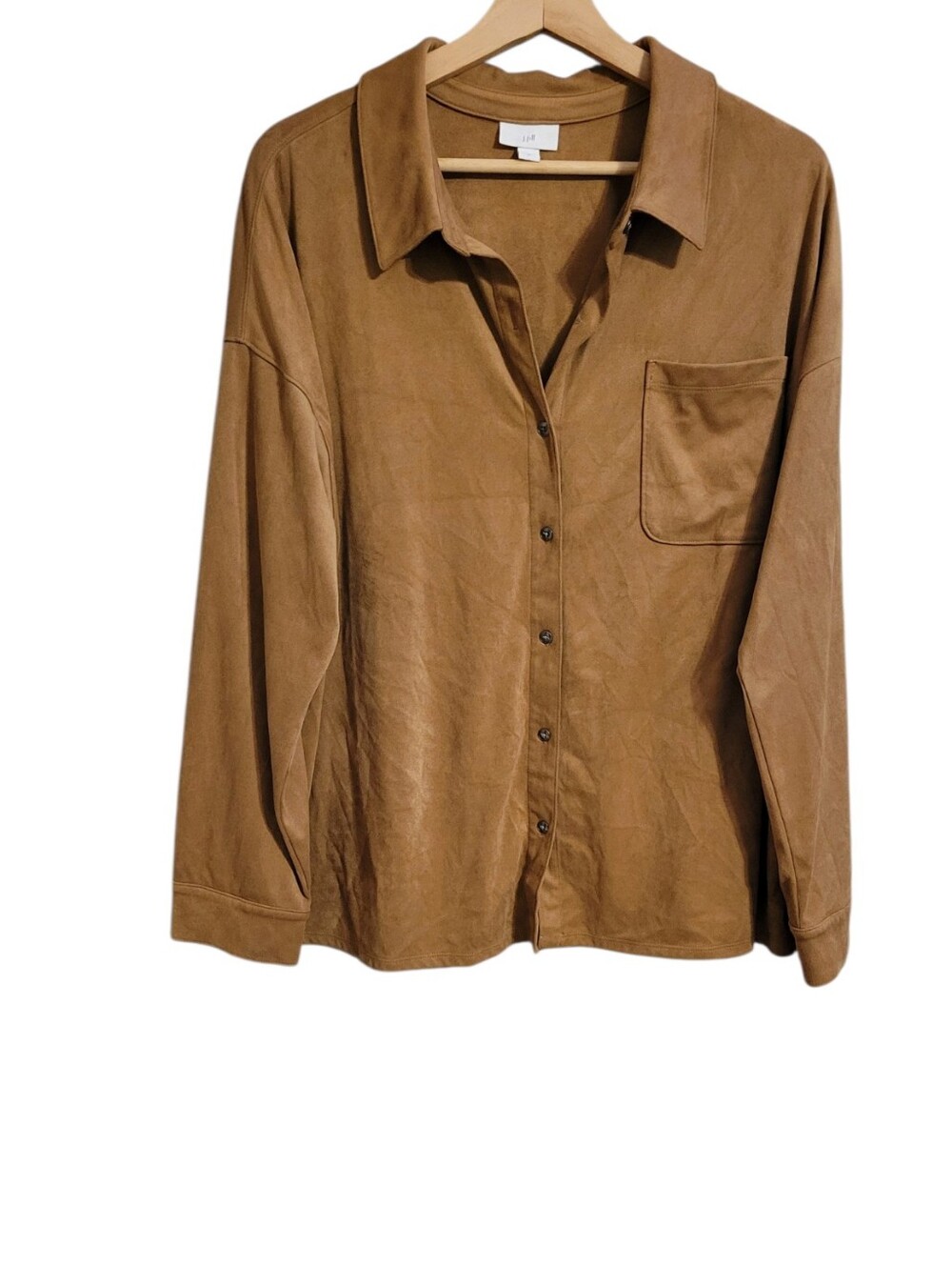J Jill Brown Faux Suede Button Up Long Sleeve Shirt